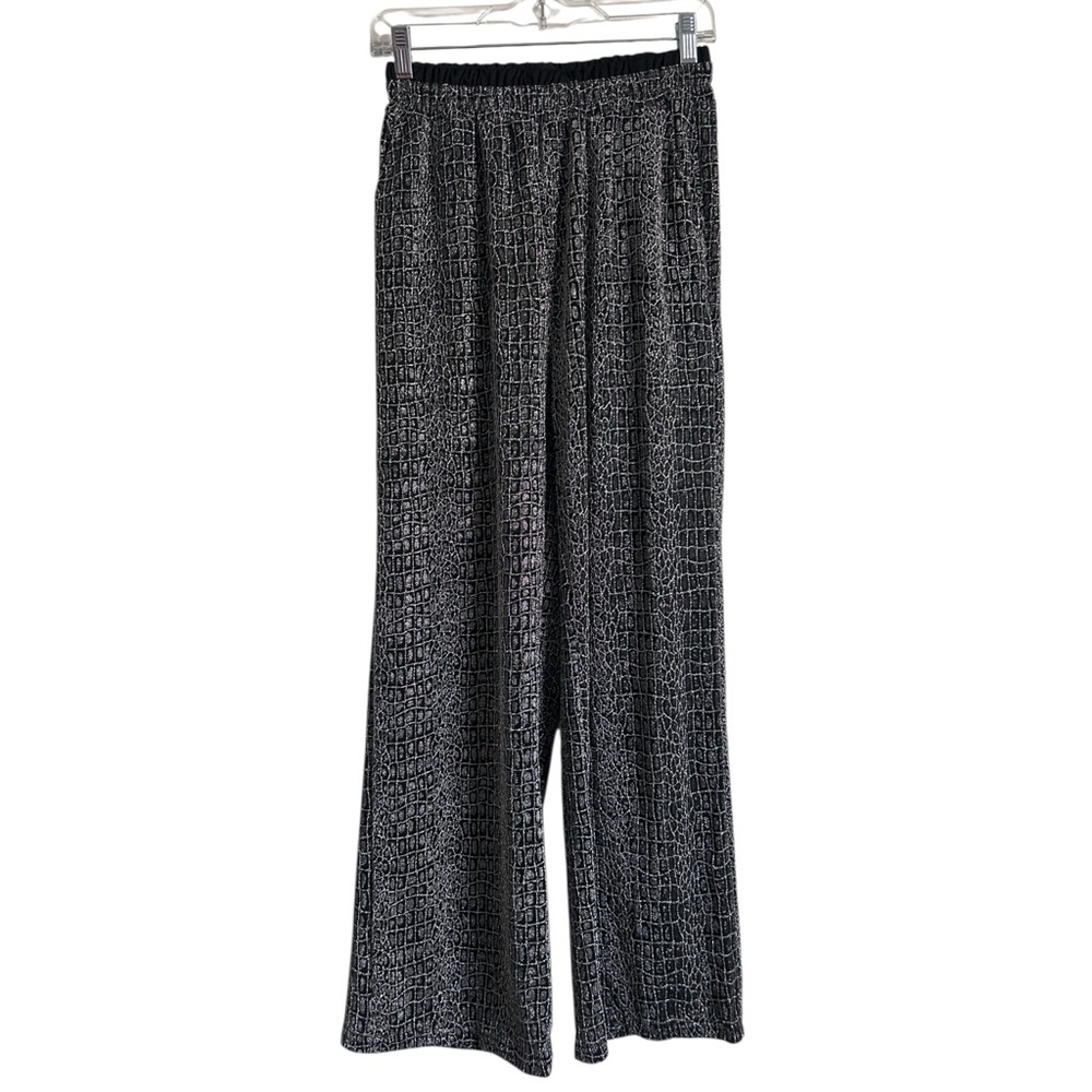 Elegant Silver and Grey Patterned Women's Wide Leg Pants With Pockets
